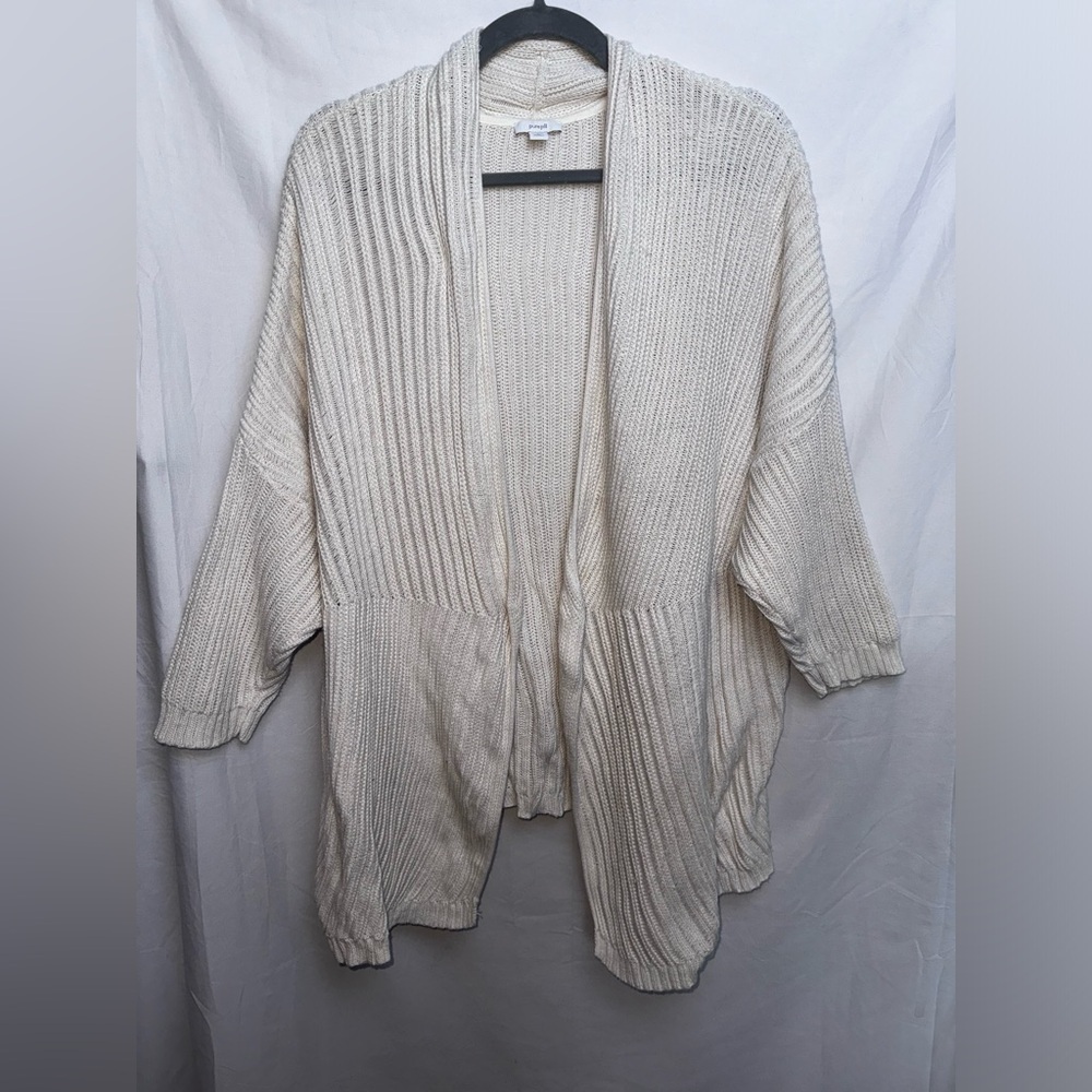 J Jill Cream Knit Ribbed Open Front Cardigan Size 2X - Picture 2 of 11